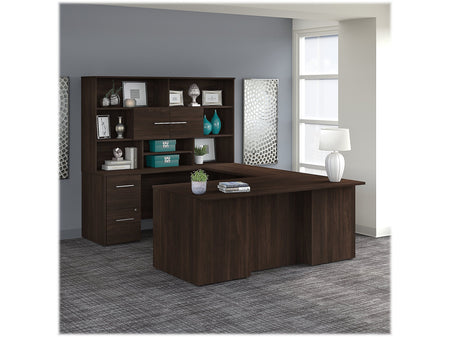 Bush Business Furniture Office 500 72"W U Shaped Executive Desk with Drawers and Hutch, Black Walnut