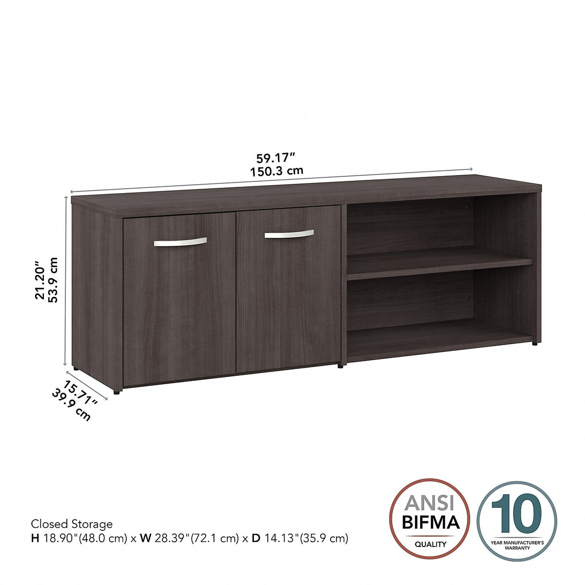 Bush Business Furniture Studio A 21" Low Storage Cabinet with 4 Shelves and Doors, Storm Gray