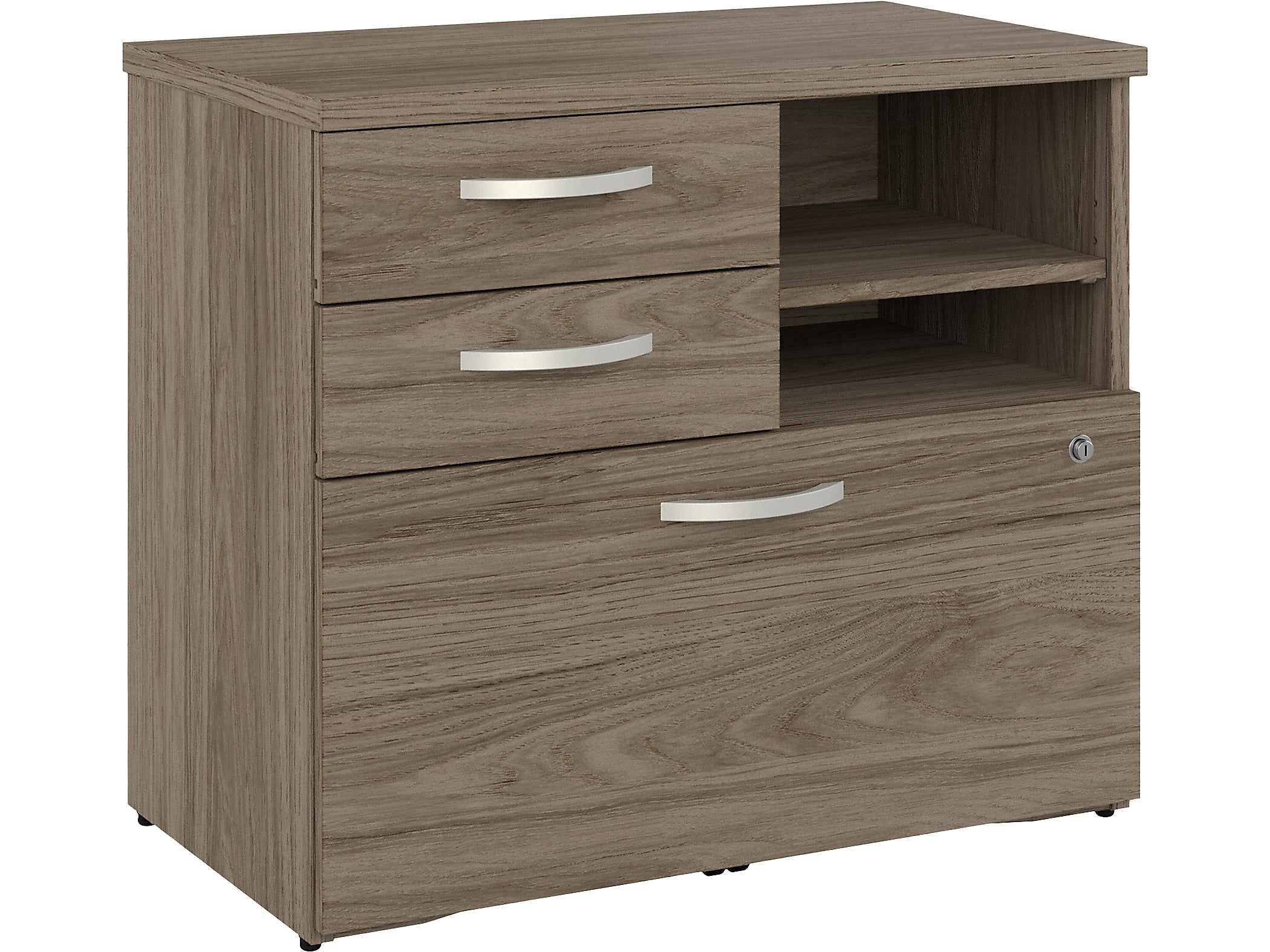 Bush Business Furniture Studio C Office Storage Cabinet with Drawers and Shelves, Modern Hickory