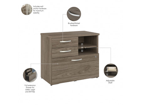 Bush Business Furniture Studio C Office Storage Cabinet with Drawers and Shelves, Modern Hickory