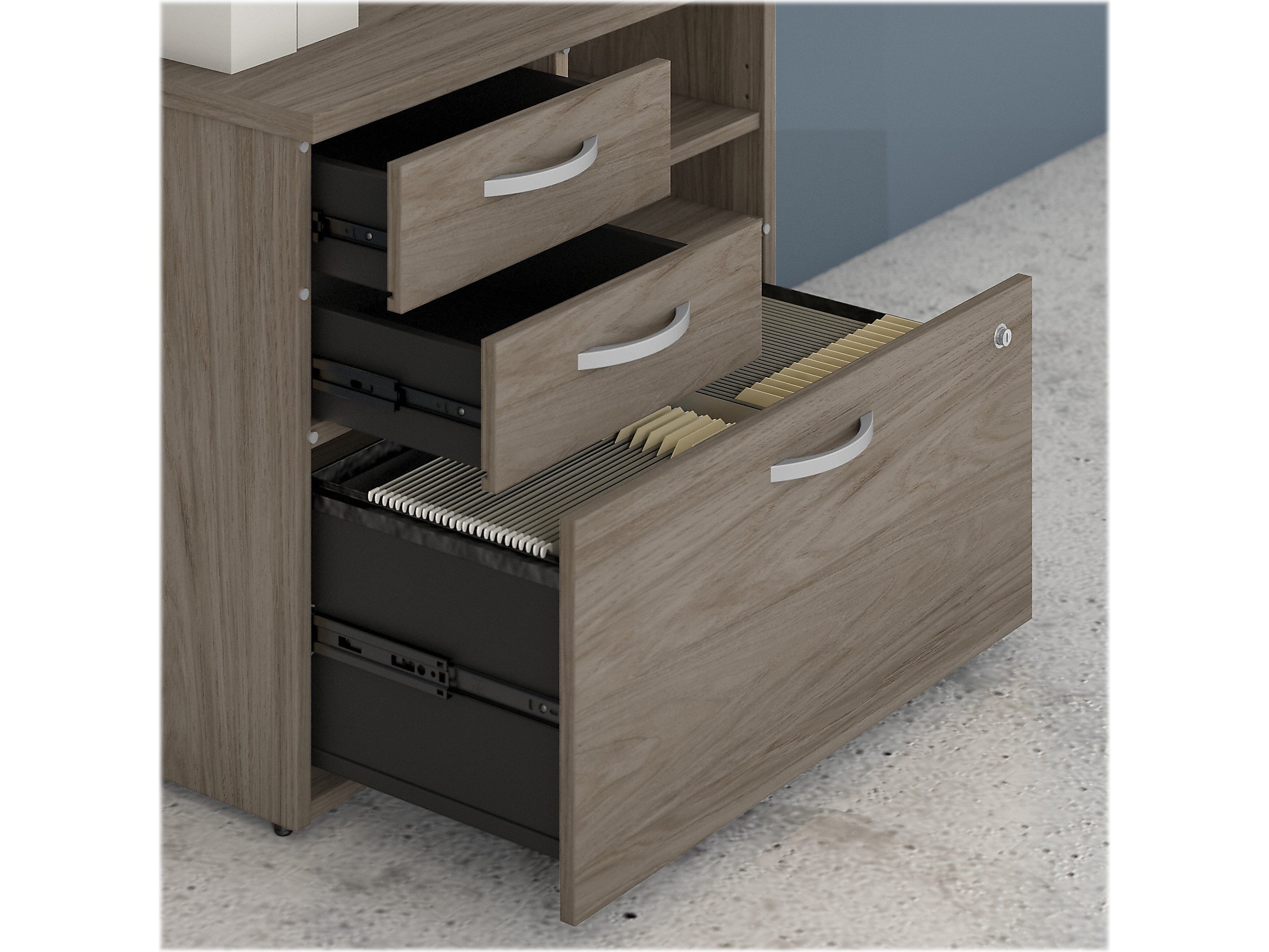 Bush Business Furniture Studio C Office Storage Cabinet with Drawers and Shelves, Modern Hickory