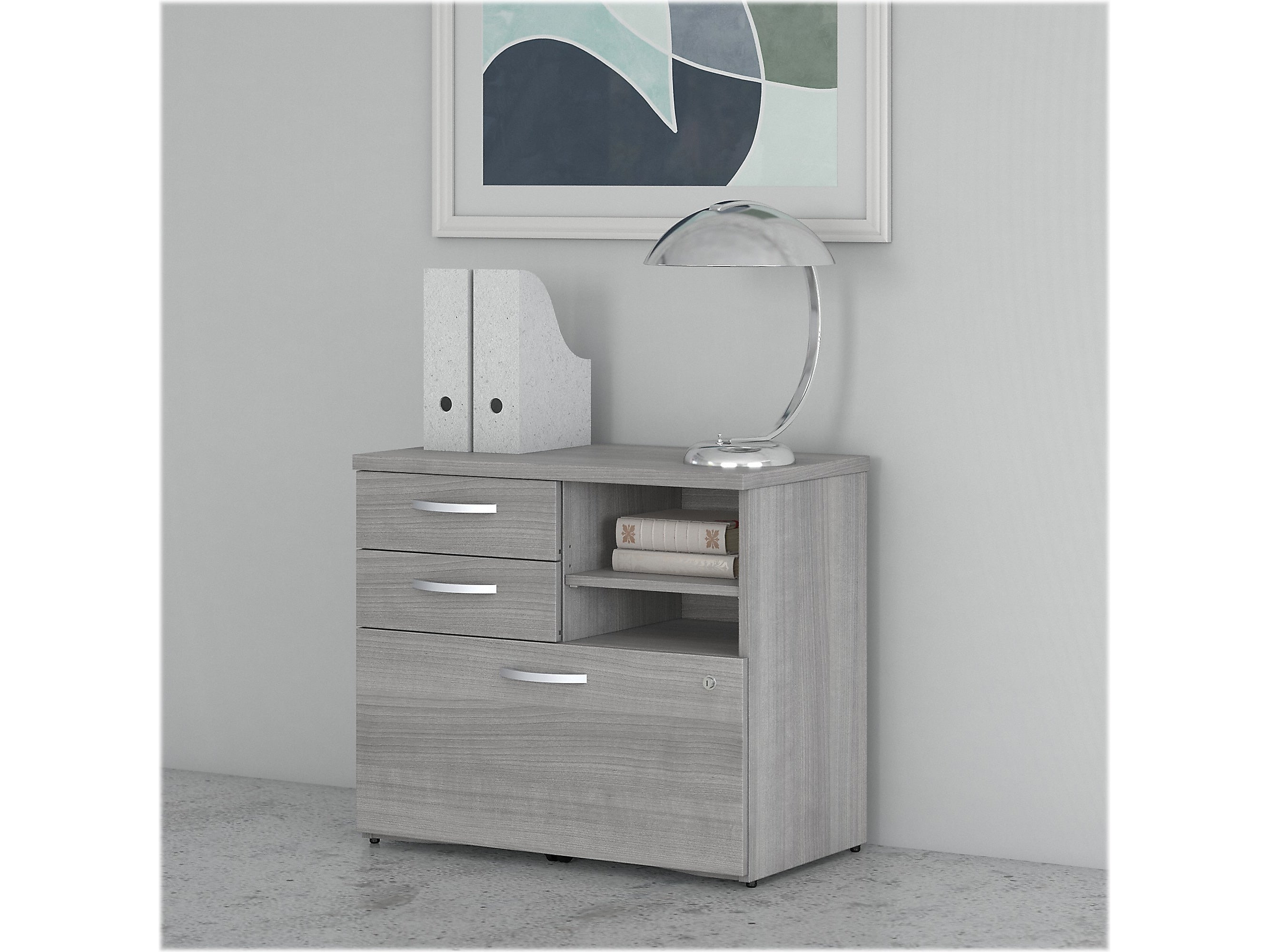 Bush Business Furniture Studio C Office Storage Cabinet with Drawers and Shelves, Platinum Gray