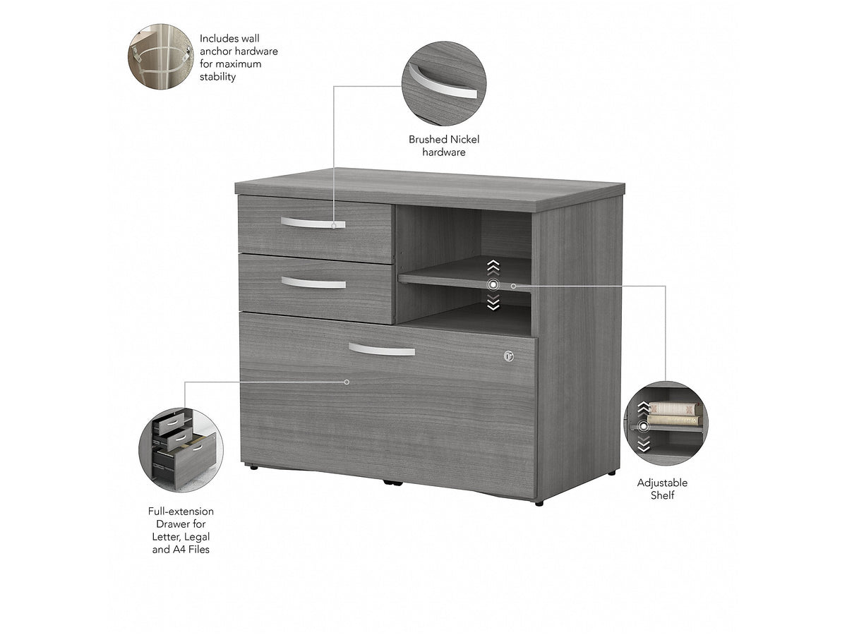 Bush Business Furniture Studio C Office Storage Cabinet with Drawers and Shelves, Platinum Gray