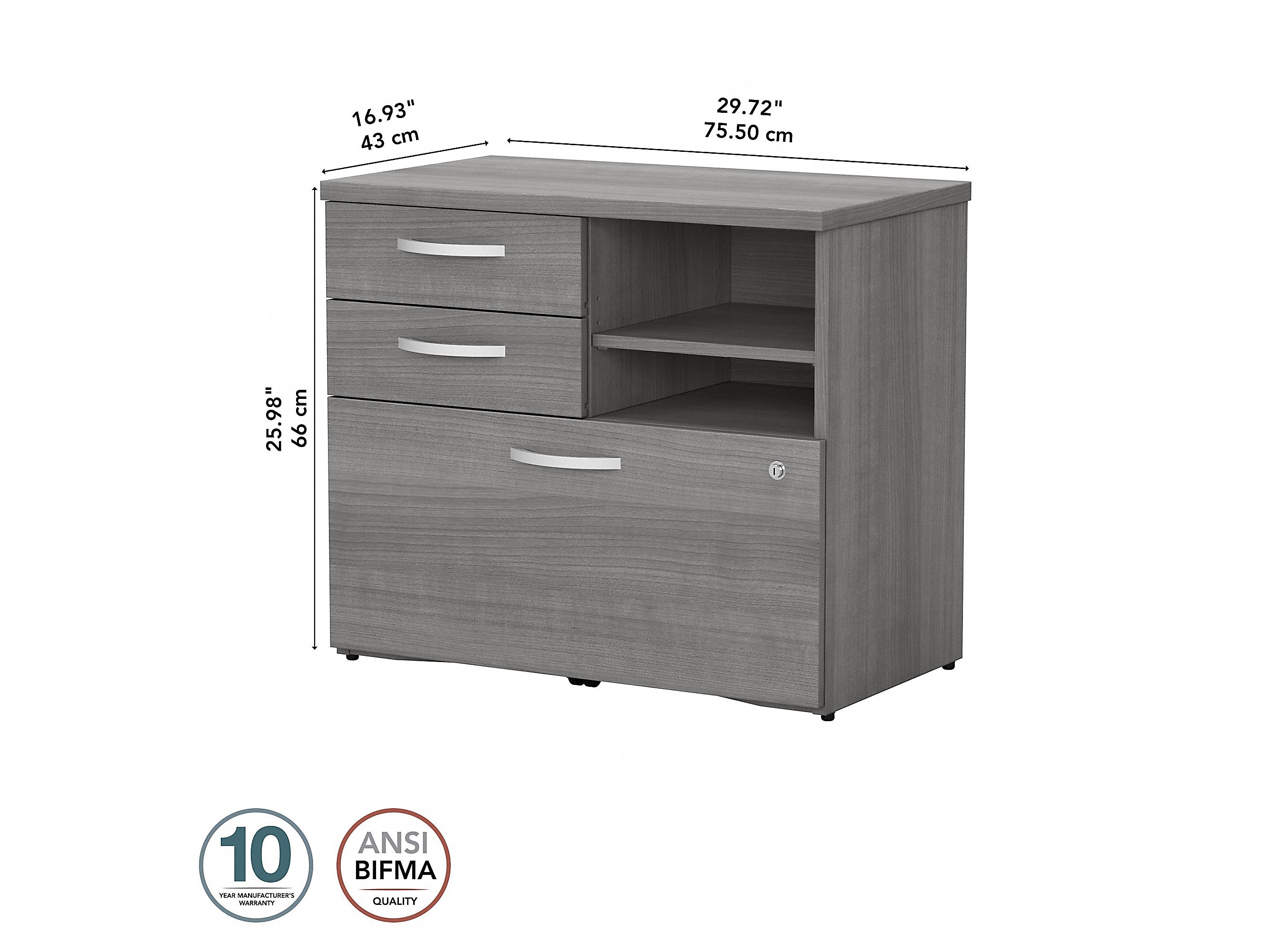 Bush Business Furniture Studio C Office Storage Cabinet with Drawers and Shelves, Platinum Gray