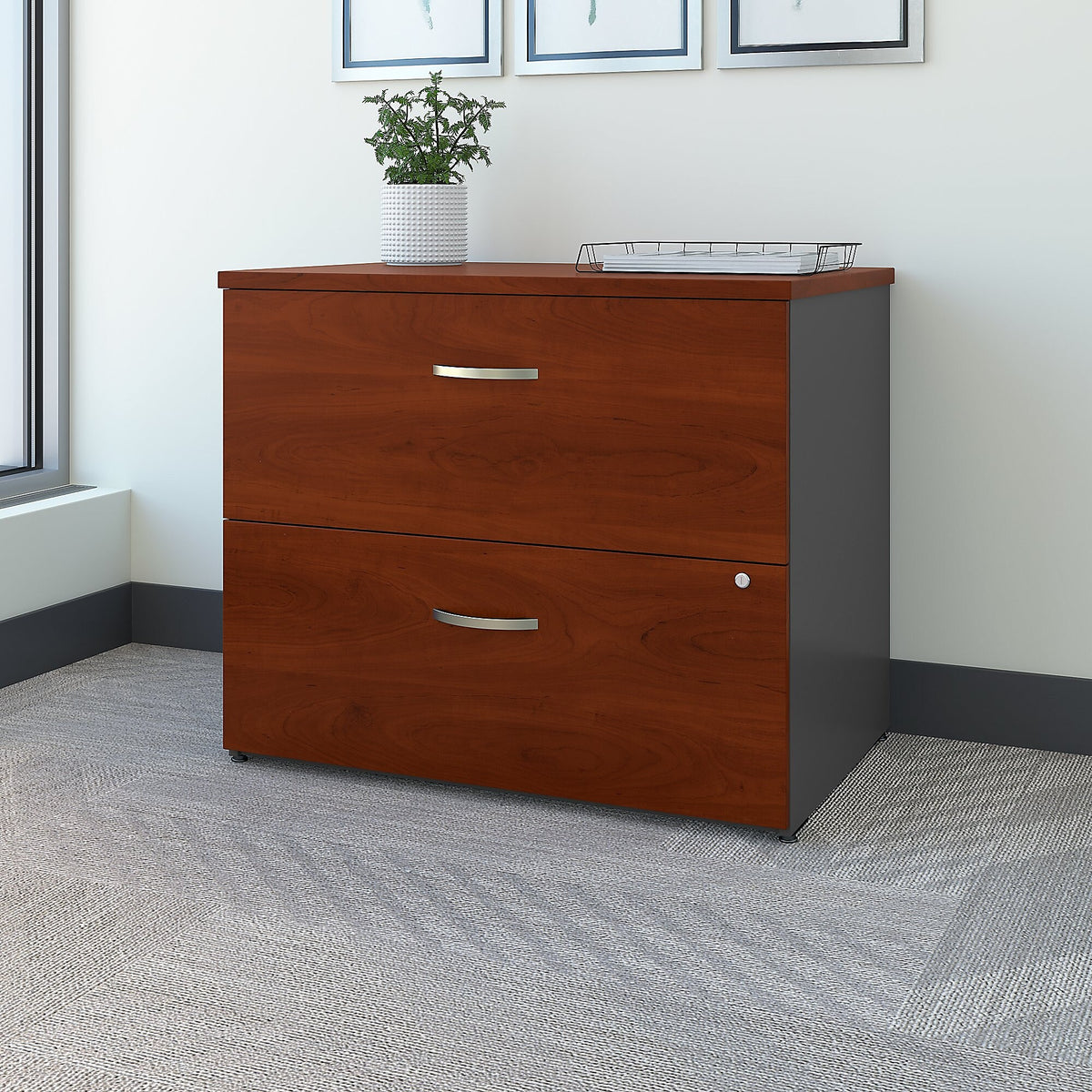 Bush Business Furniture Westfield 36W 2 Drawer Lateral File Cabinet, Hansen Cherry/Graphite Gray