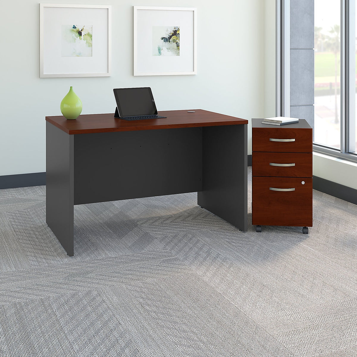 Bush Business Furniture Westfield 48W x 30D Office Desk w/ Mobile File Cabinet, Hansen Cherry