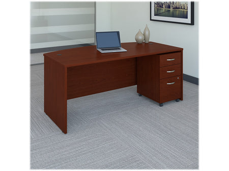 Bush Business Furniture Westfield 72"W Bow Front Desk with Mobile File Cabinet, Mahogany