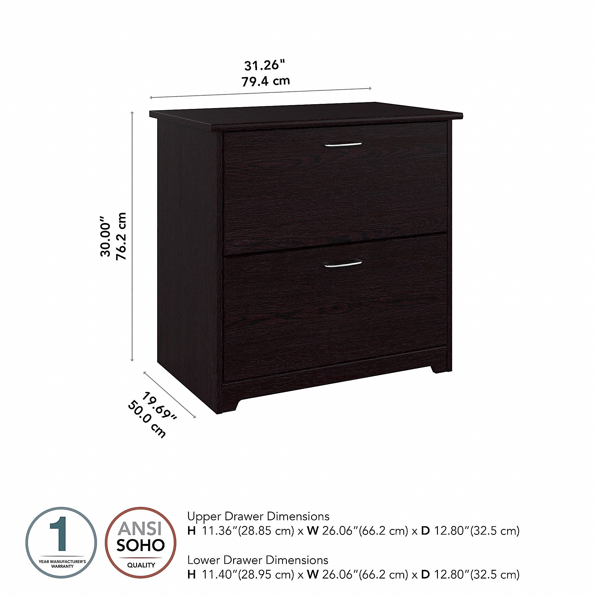 Bush Furniture Cabot 2 Drawer Lateral File Cabinet, Espresso Oak