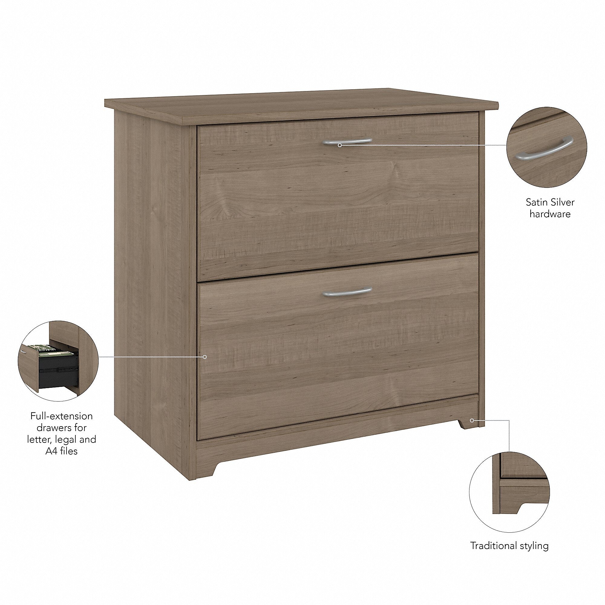 Bush Furniture Cabot 2-Drawer Lateral File Cabinet, Letter/Legal, Ash Gray, 31