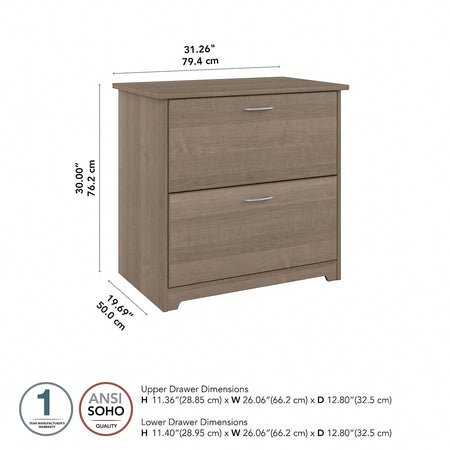 Bush Furniture Cabot 2-Drawer Lateral File Cabinet, Letter/Legal, Ash Gray, 31"