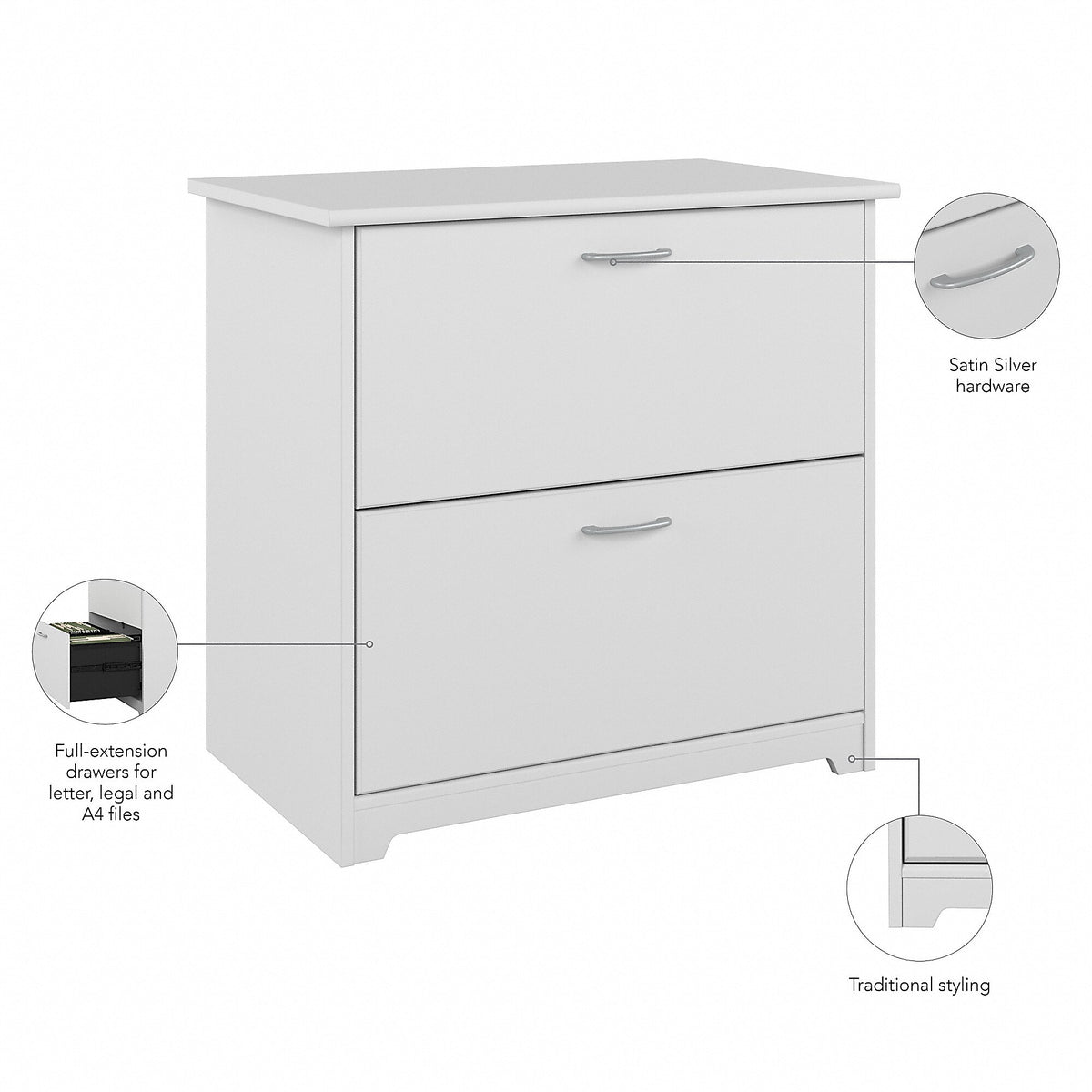 Bush Furniture Cabot 2-Drawer Lateral File Cabinet, Not Assembled, Letter/Legal, White, 31.26"W