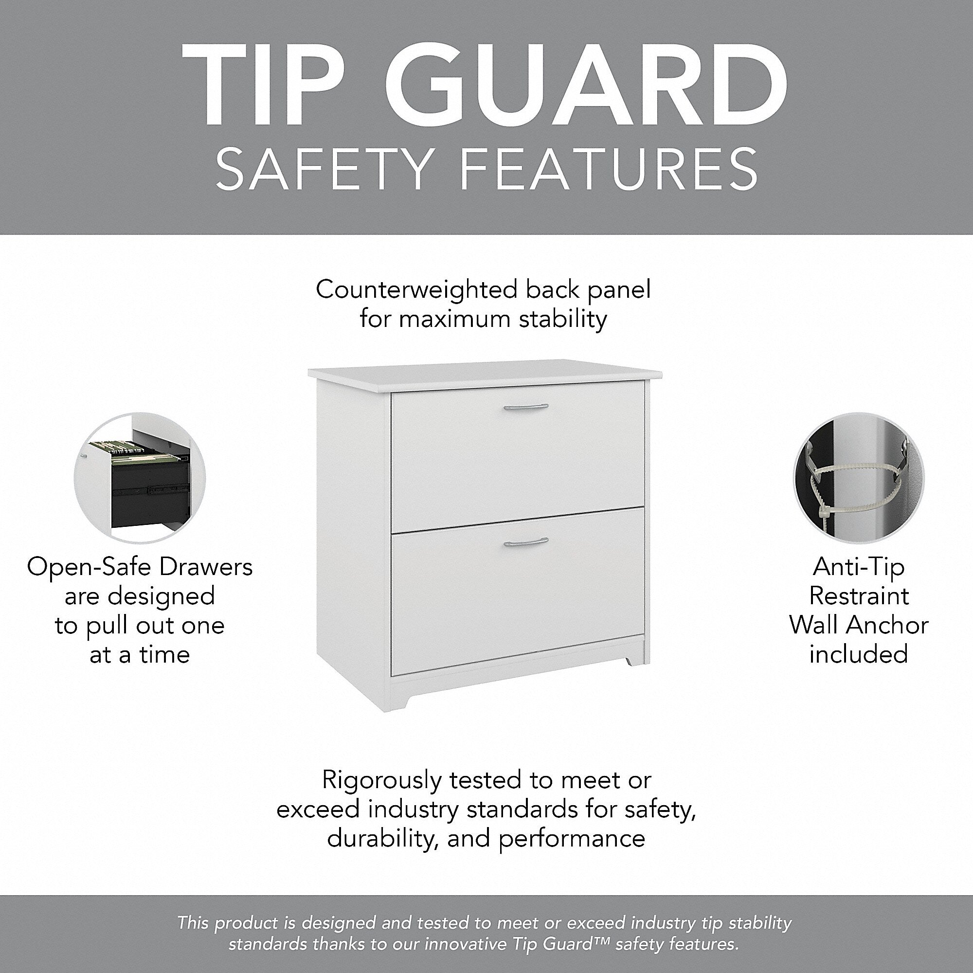 Bush Furniture Cabot 2-Drawer Lateral File Cabinet, Not Assembled, Letter/Legal, White, 31.26