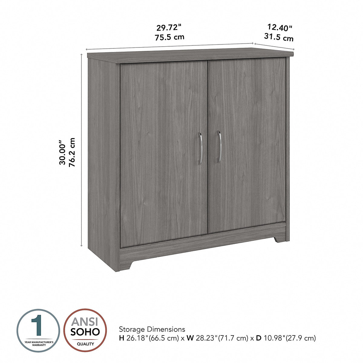 Bush Furniture Cabot 30"H Small Storage Cabinet with 2 Shelves, Modern Gray