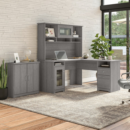 Bush Furniture Cabot 30"H Small Storage Cabinet with 2 Shelves, Modern Gray