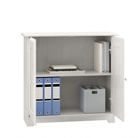 Bush Furniture Cabot 30H Storage Cabinet with 2 Shelves, Linen White Oak