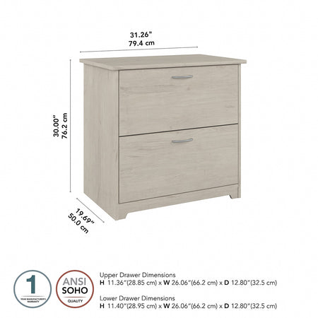 Bush Furniture Cabot 31"W 2-Drawer Lateral File Cabinet, Letter/Legal, Linen White Oak