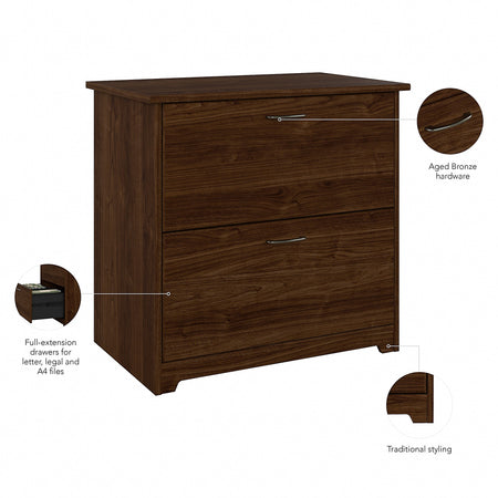 Bush Furniture Cabot 31"W 2-Drawer Lateral File Cabinet, Letter/Legal, Modern Walnut