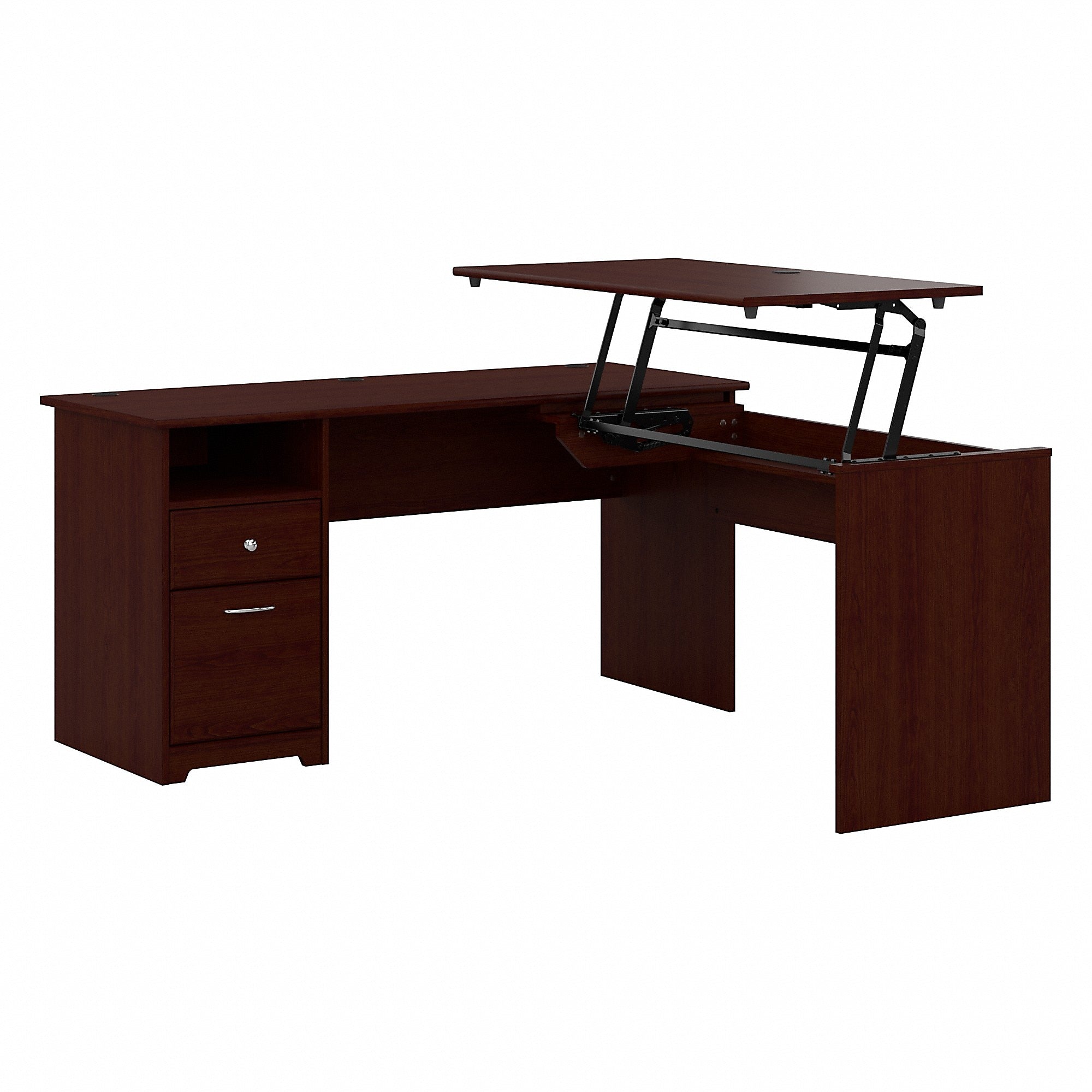 Bush Furniture Cabot 60"W 3 Position L Shaped Sit to Stand Desk, Harvest Cherry