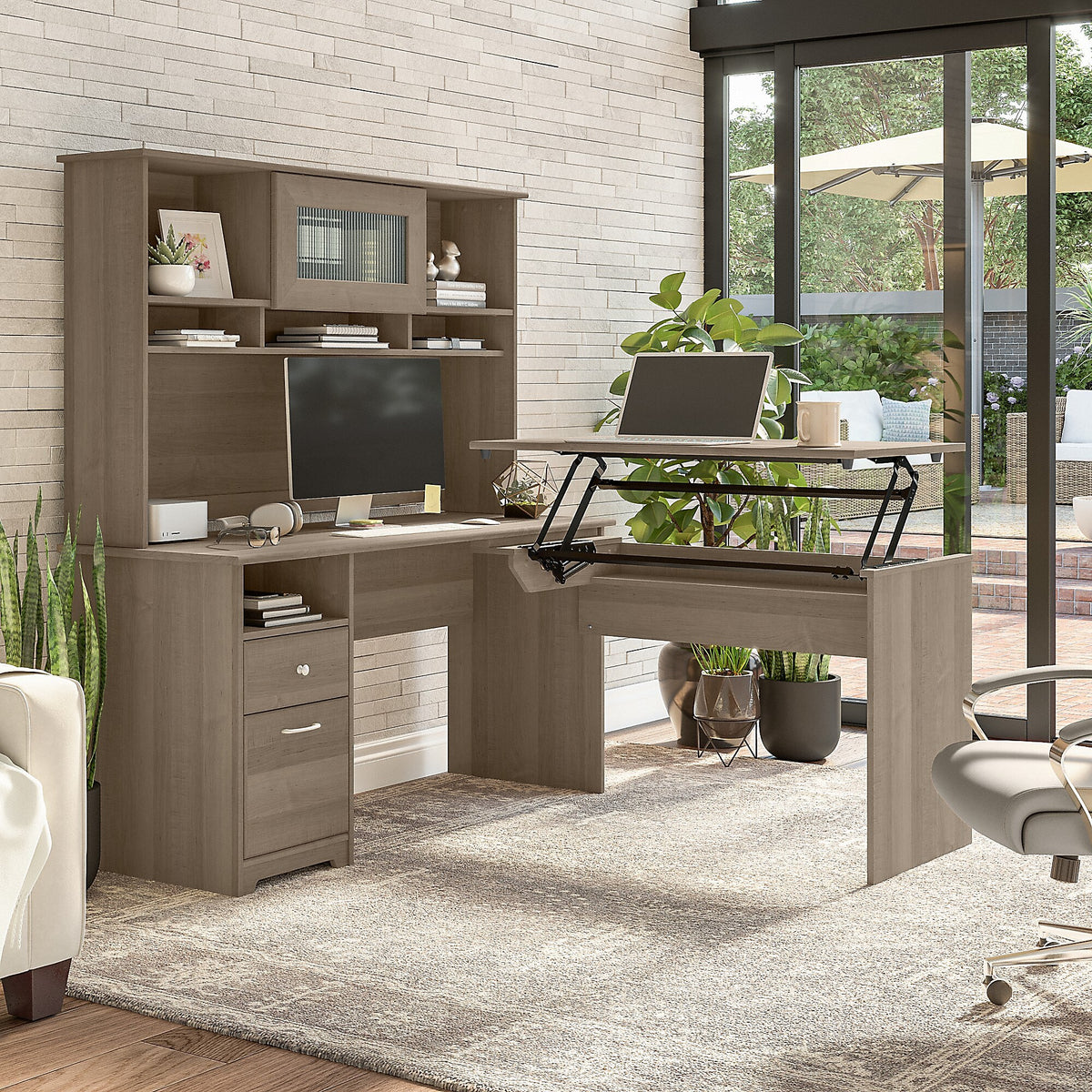 Bush Furniture Cabot 60"W Computer Desk with Drawers, Ash Gray