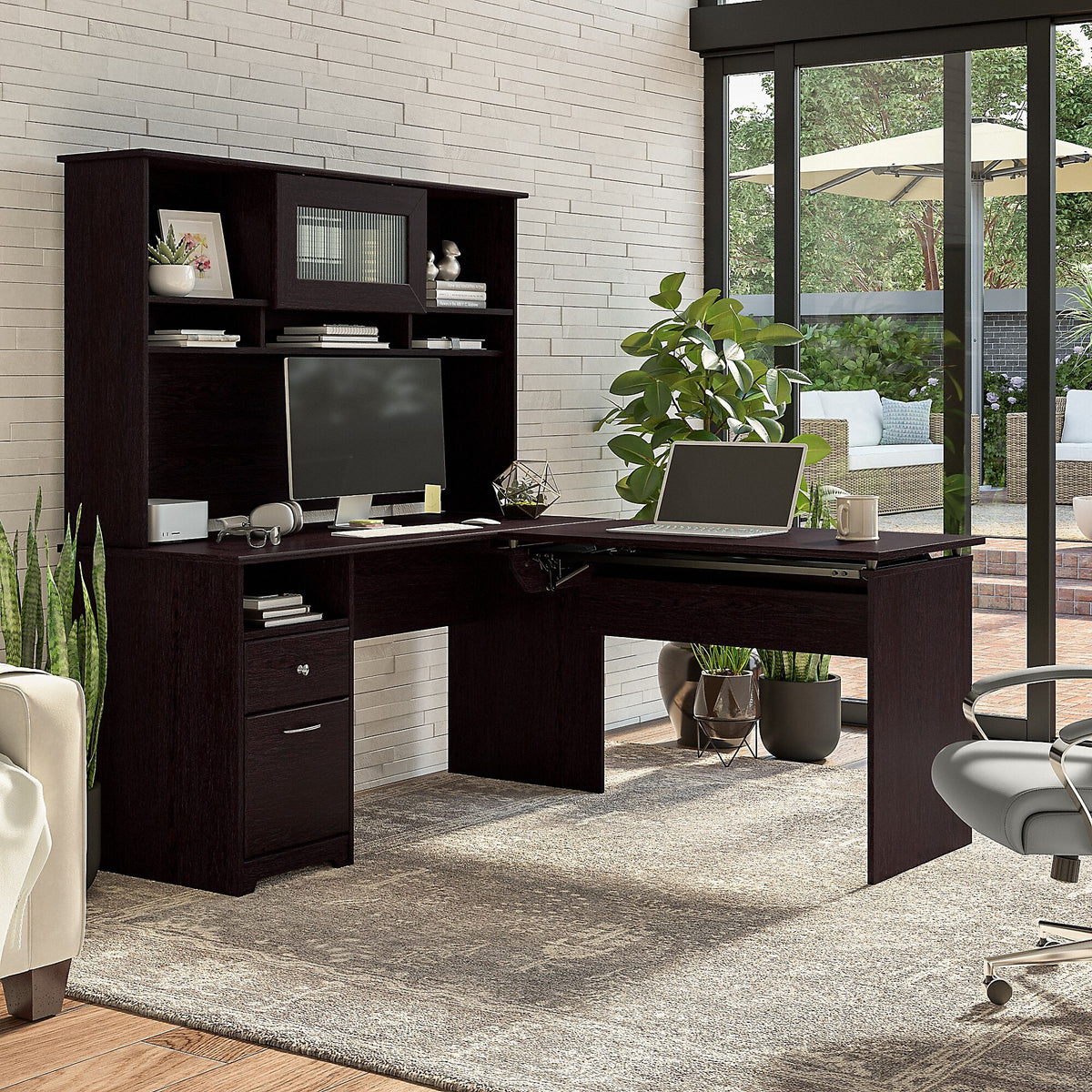 Bush Furniture Cabot 60"W Computer Desk with Drawers, Espresso Oak