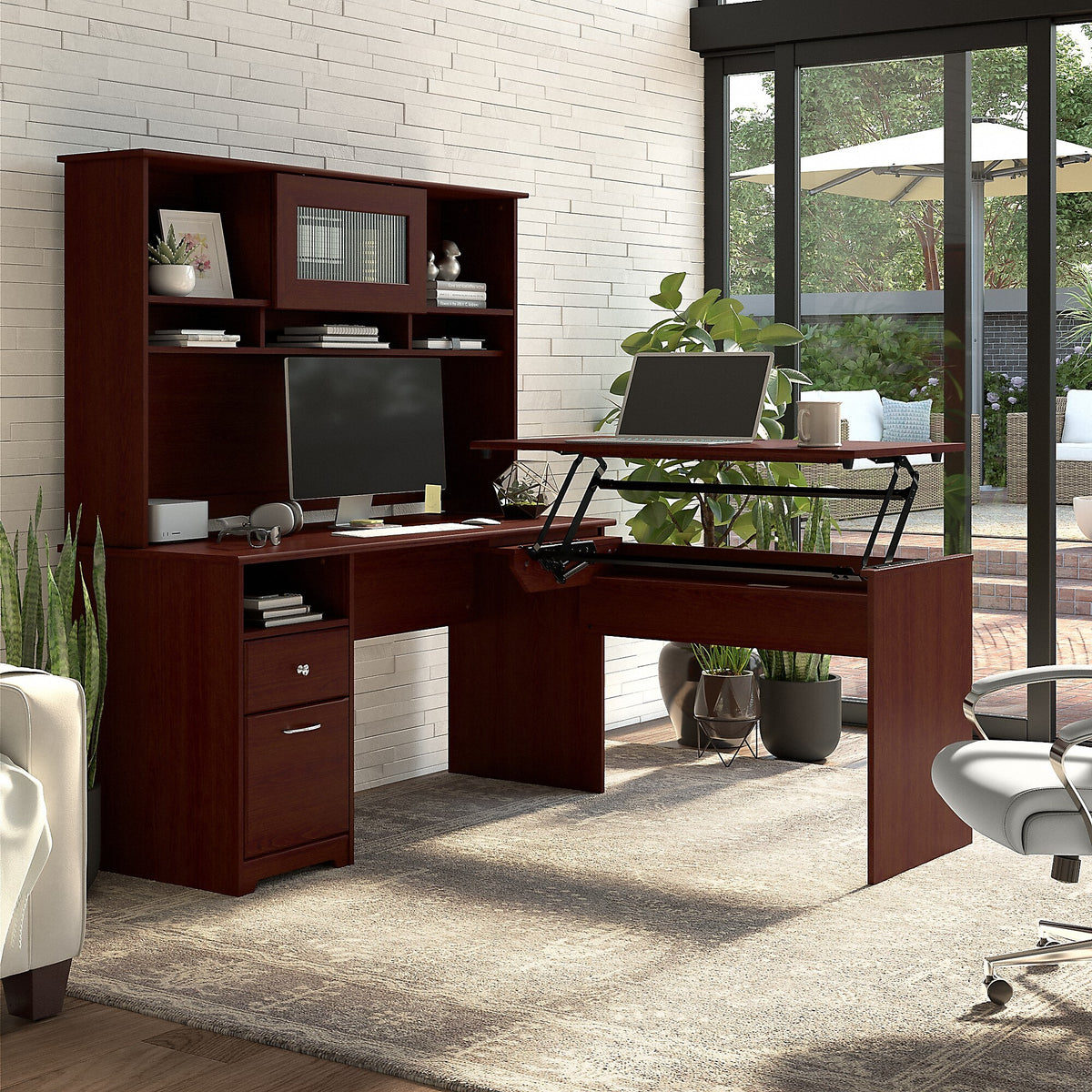 Bush Furniture Cabot 60"W Computer Desk with Drawers, Harvest Cherry