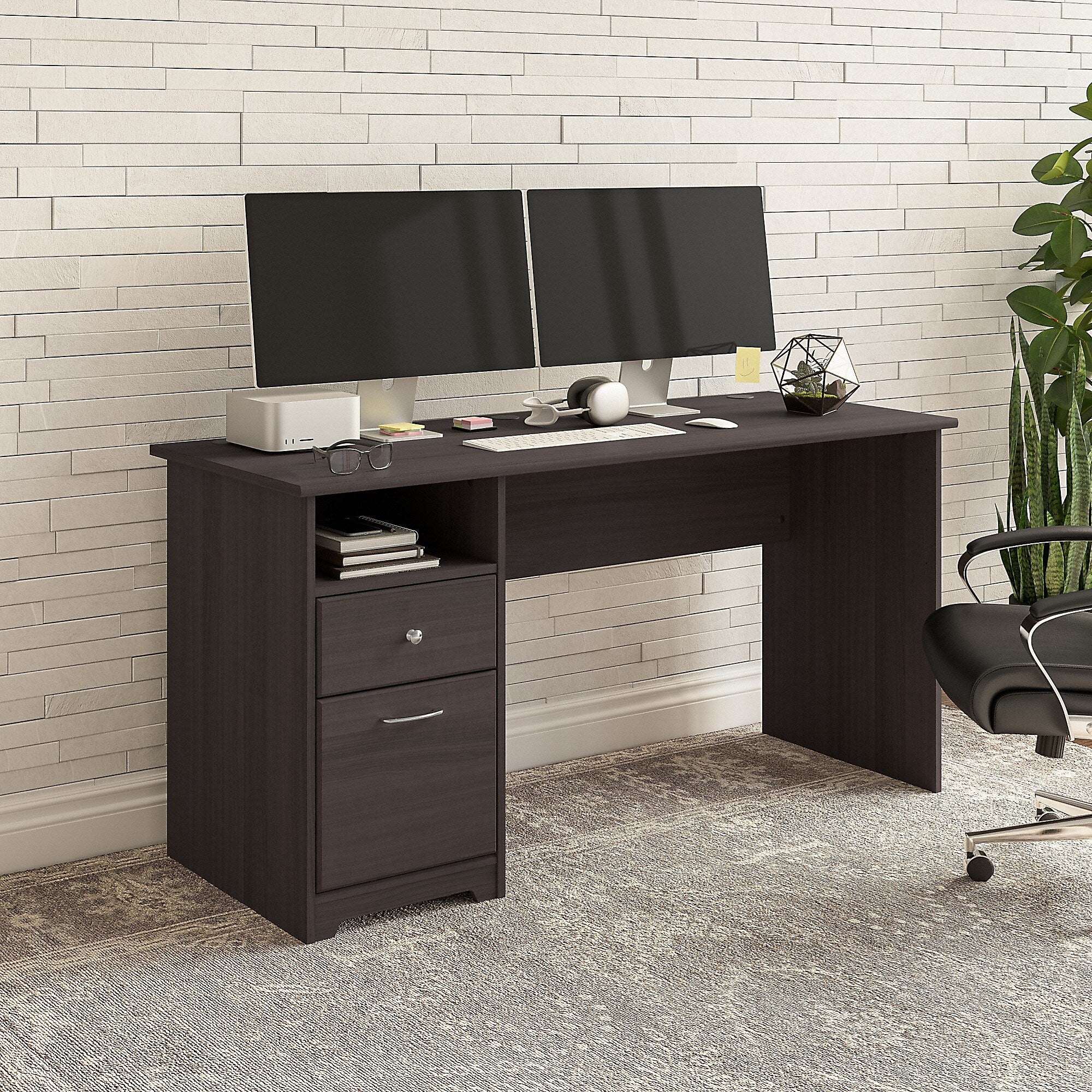 Bush Furniture Cabot 60"W Computer Desk with Drawers, Heather Gray