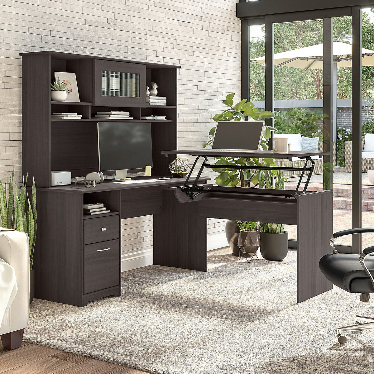 Bush Furniture Cabot 60"W Computer Desk with Drawers, Heather Gray