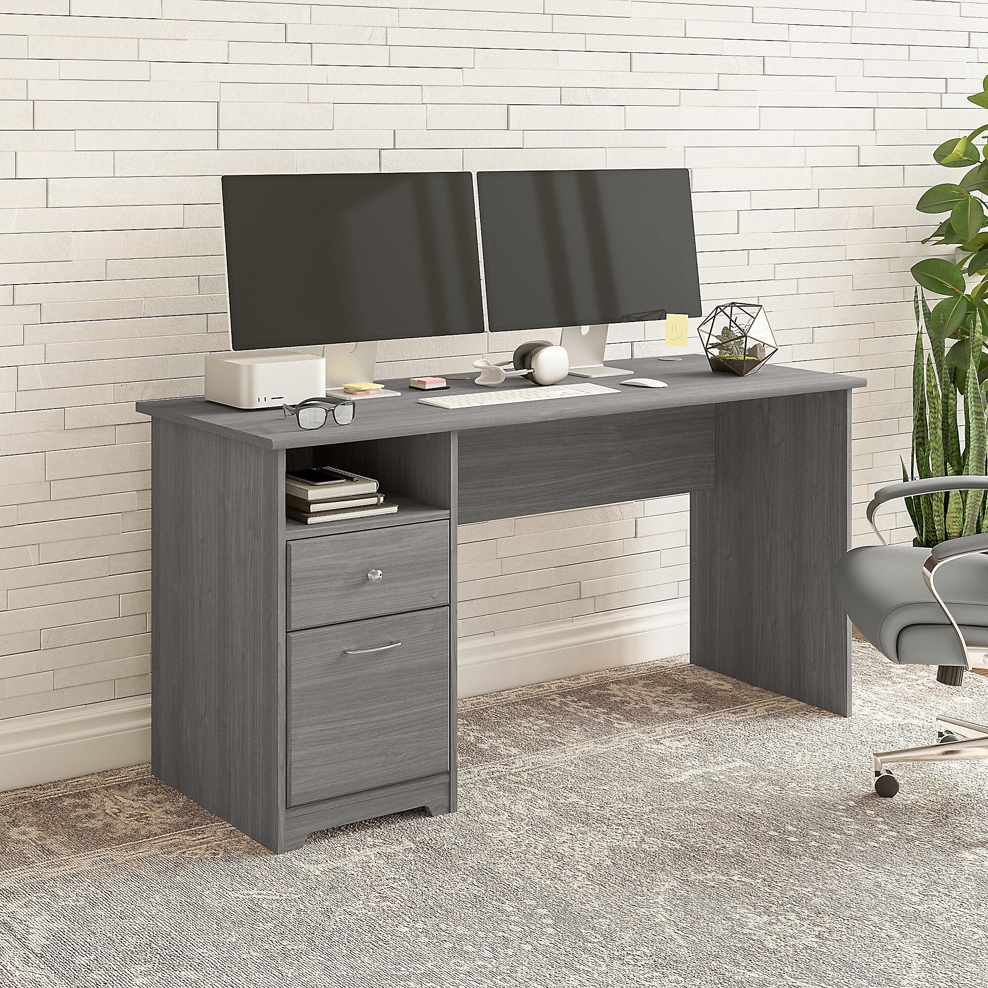 Bush Furniture Cabot 60"W Computer Desk with Drawers, Modern Gray