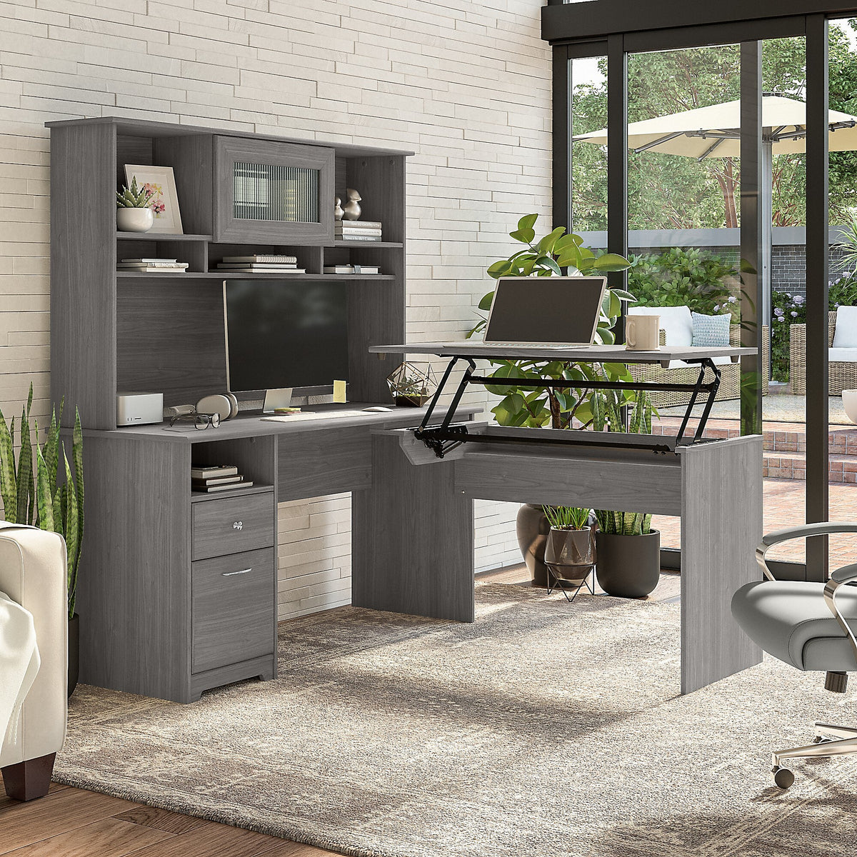 Bush Furniture Cabot 60"W Computer Desk with Drawers, Modern Gray