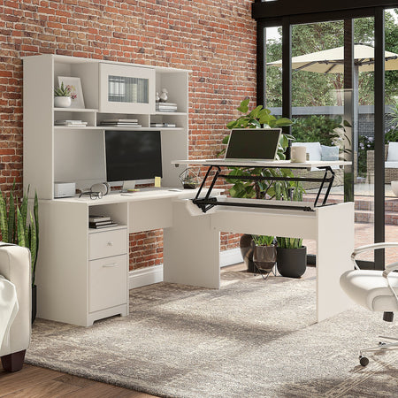 Bush Furniture Cabot 60"W Computer Desk with Drawers, White