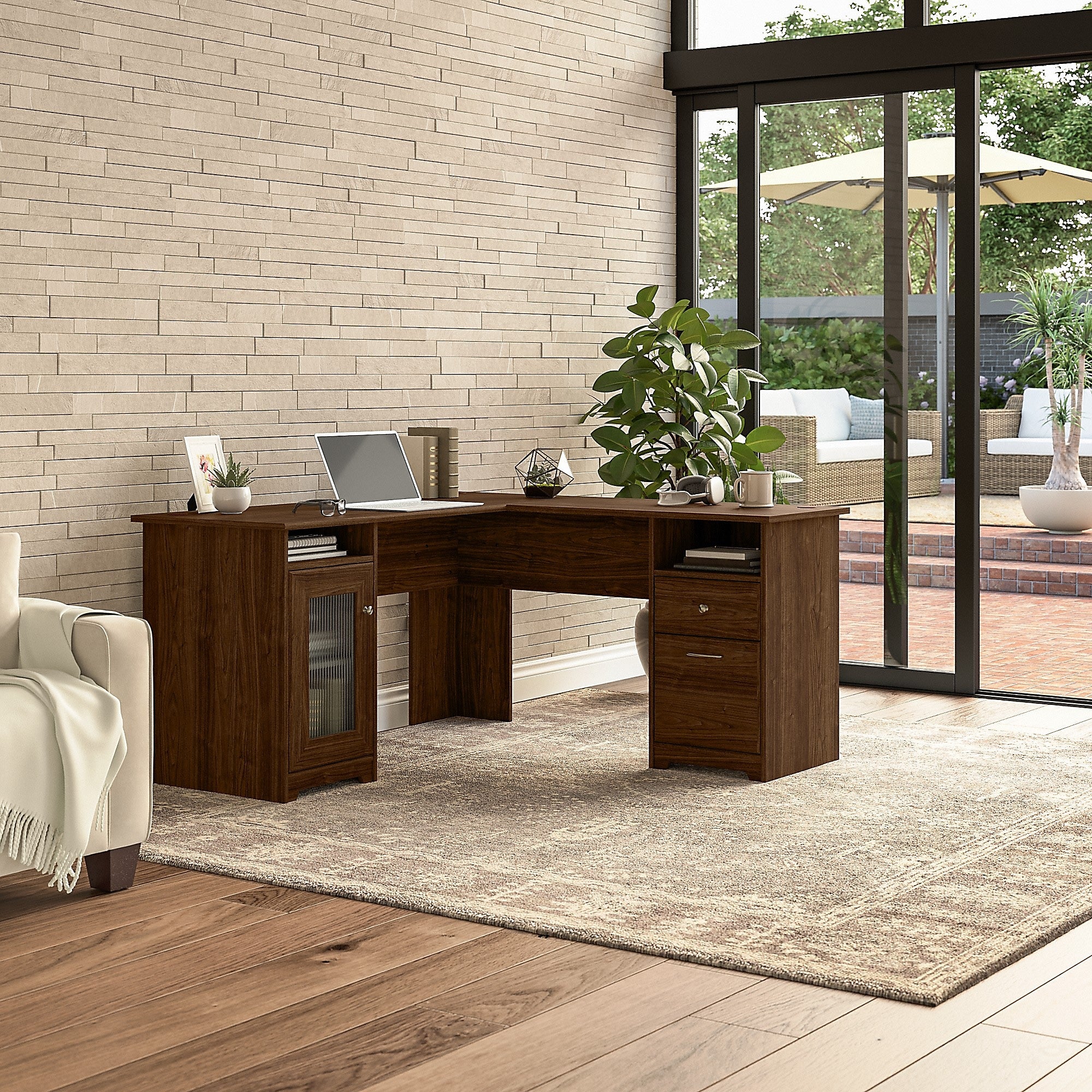 Bush Furniture Cabot 60"W L Shaped Computer Desk, Modern Walnut