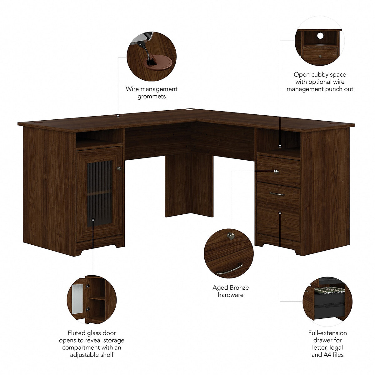 Bush Furniture Cabot 60"W L Shaped Computer Desk, Modern Walnut