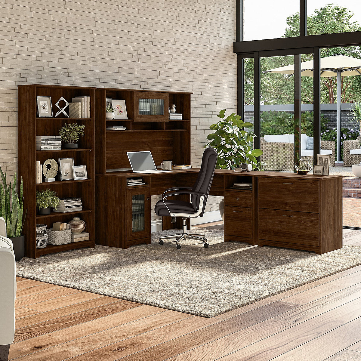 Bush Furniture Cabot 60"W L Shaped Computer Desk, Modern Walnut