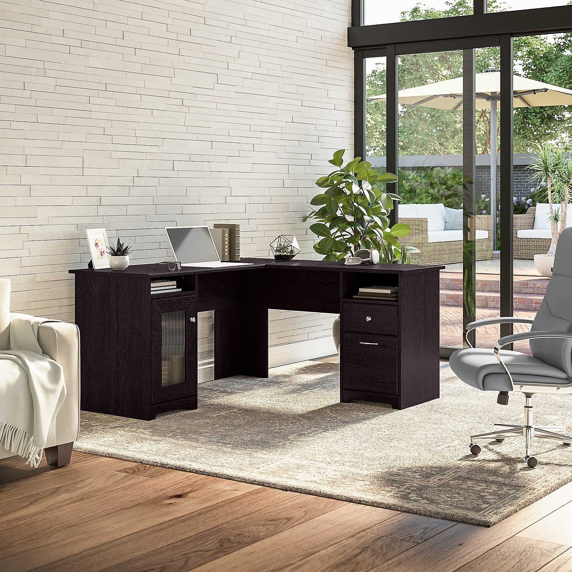 Bush Furniture Cabot 60"W L Shaped Computer Desk with Storage, Espresso Oak