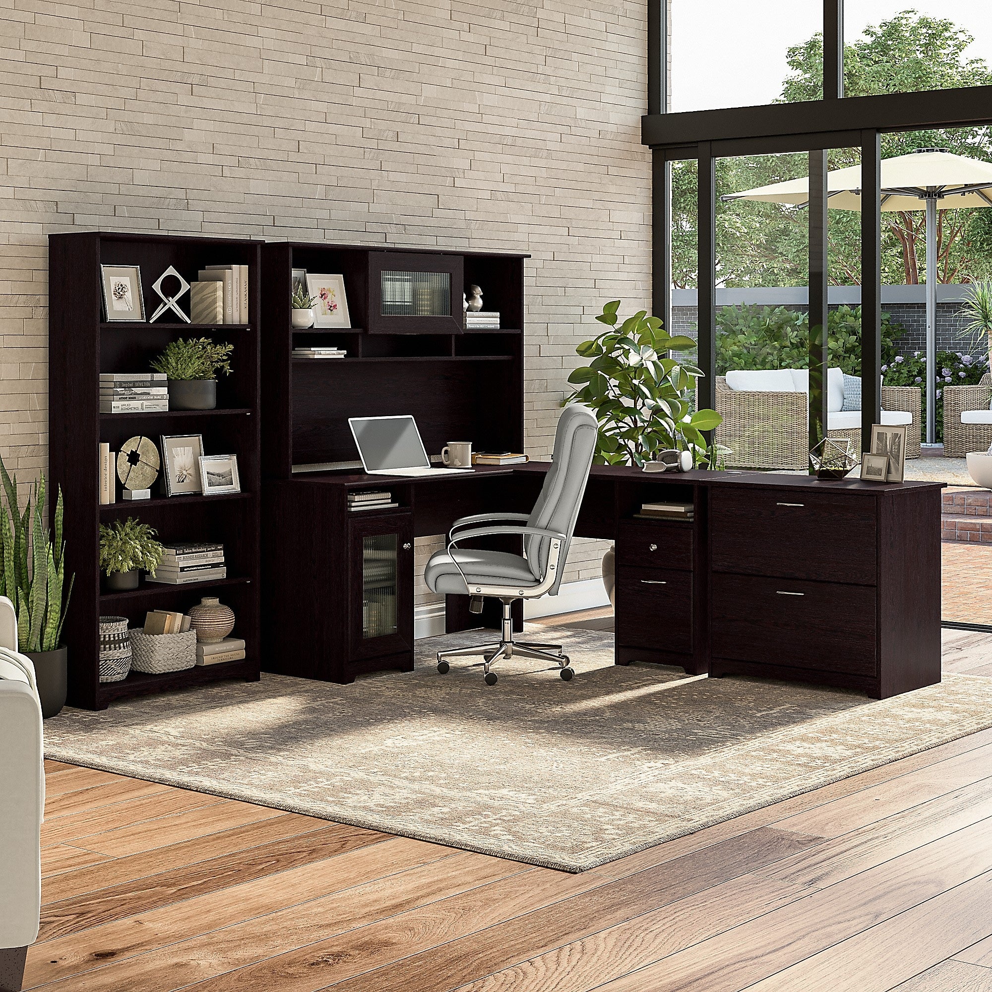 Bush Furniture Cabot 60"W L Shaped Computer Desk with Storage, Espresso Oak