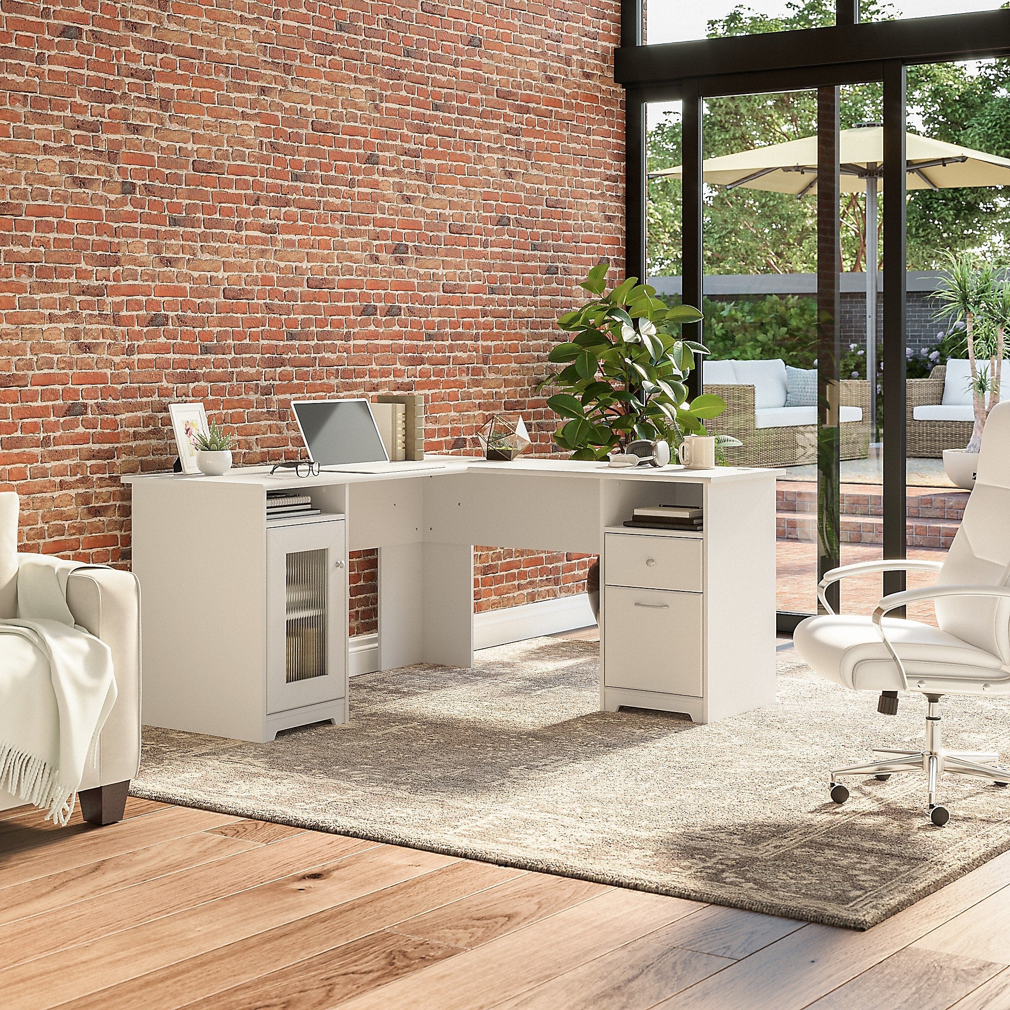 Bush Furniture Cabot 60"W L Shaped Computer Desk with Storage, White