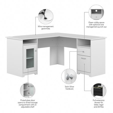 Bush Furniture Cabot 60"W L Shaped Computer Desk with Storage, White