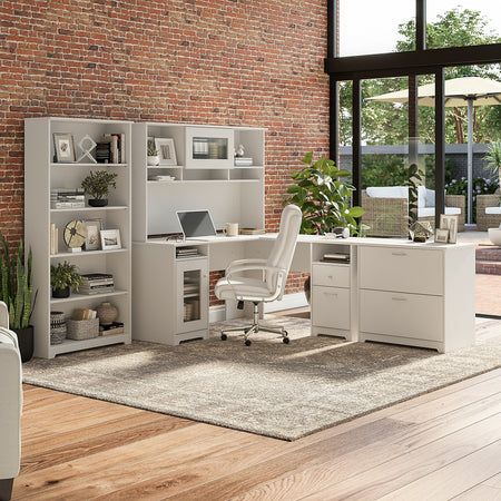 Bush Furniture Cabot 60"W L Shaped Computer Desk with Storage, White