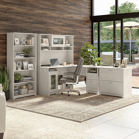 Bush Furniture Cabot 60"W L-Shaped Desk, Linen White Oak