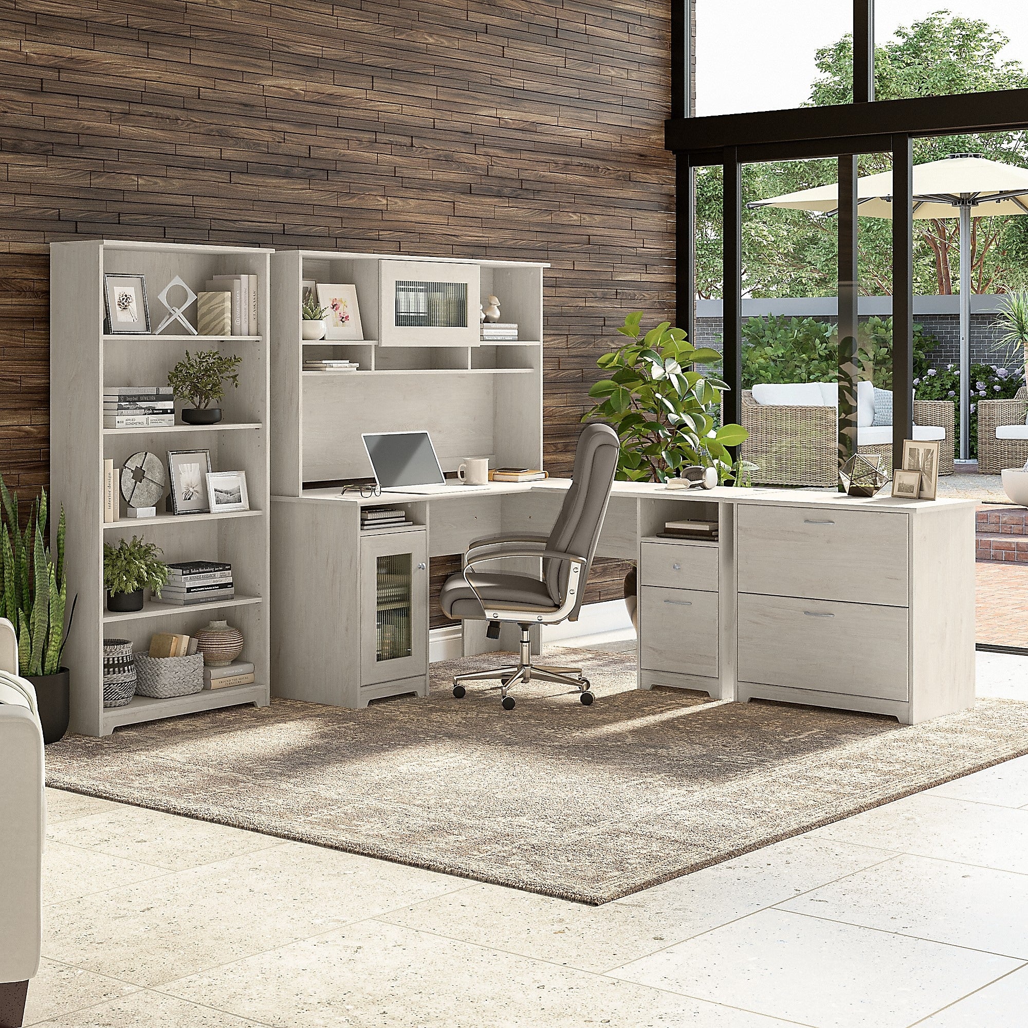 Bush Furniture Cabot 60"W L-Shaped Desk, Linen White Oak