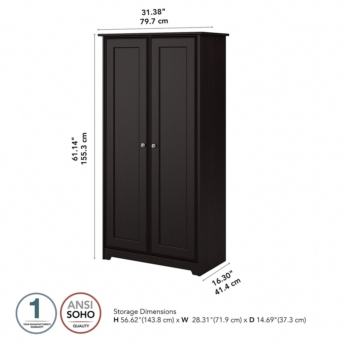 Bush Furniture Cabot 61"H Tall Storage Cabinet with Doors, Espresso Oak