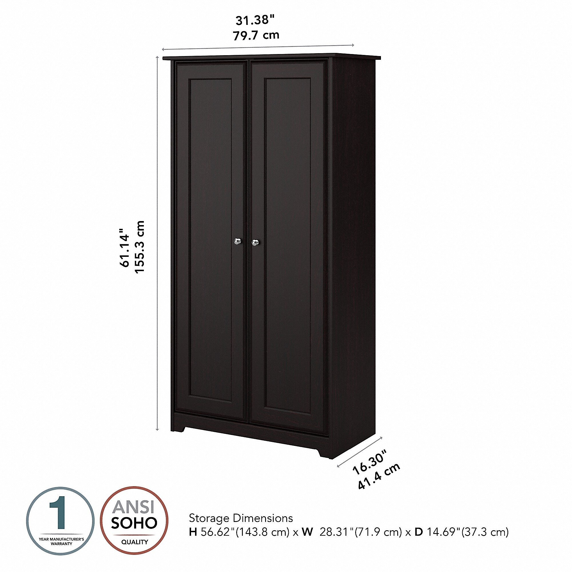 Bush Furniture Cabot 61"H Tall Storage Cabinet with Doors, Espresso Oak