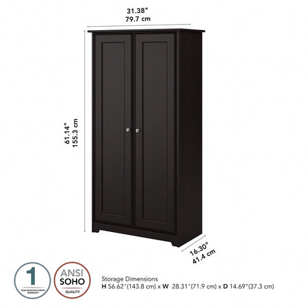 Bush Furniture Cabot 61"H Tall Storage Cabinet with Doors, Espresso Oak