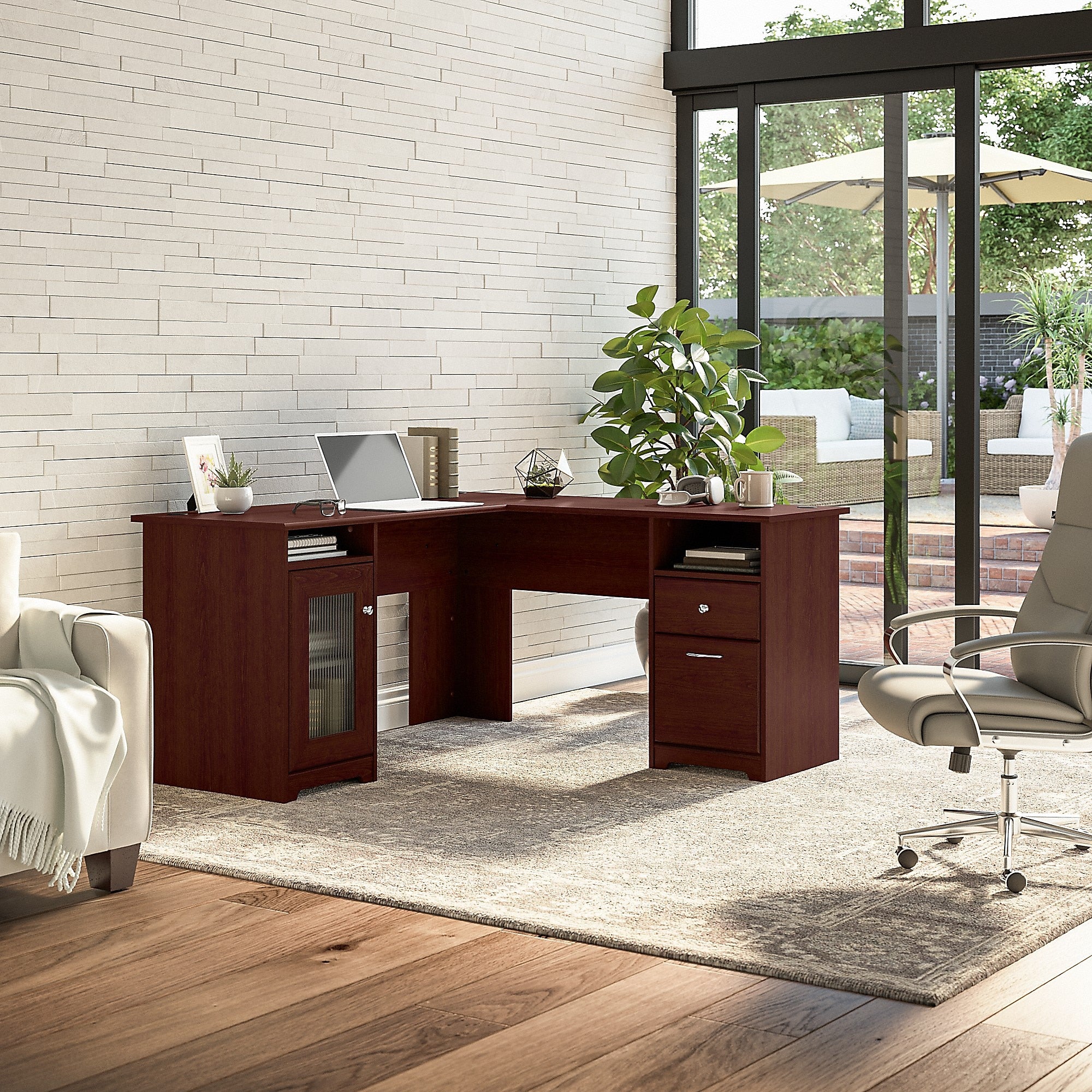 Bush Furniture Cabot L Shaped Desk, Harvest Cherry