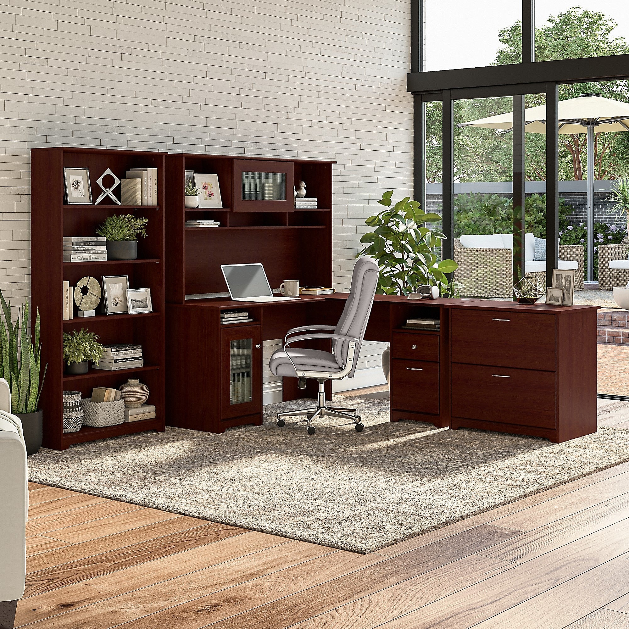 Bush Furniture Cabot L Shaped Desk, Harvest Cherry