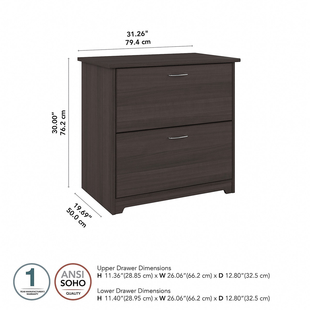 Bush Furniture Cabot Lateral File Cabinet, Heather Gray