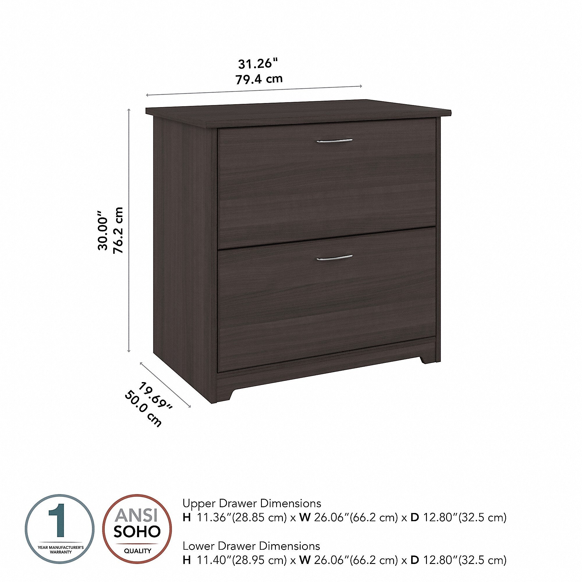 Bush Furniture Cabot Lateral File Cabinet, Heather Gray
