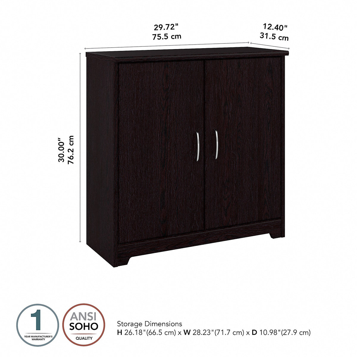 Bush Furniture Cabot Small Storage Cabinet with Doors, Espresso Oak