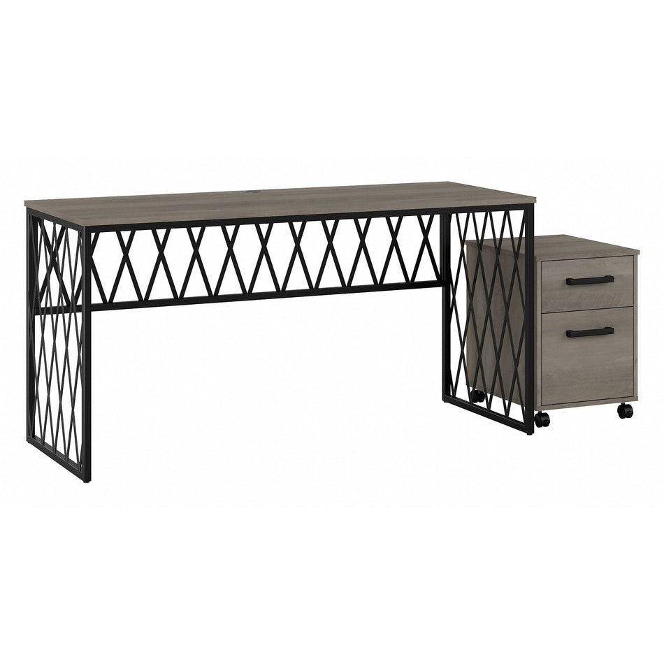 Bush Furniture City Park 60"W Industrial Writing Desk with Mobile File Cabinet, Driftwood Gray