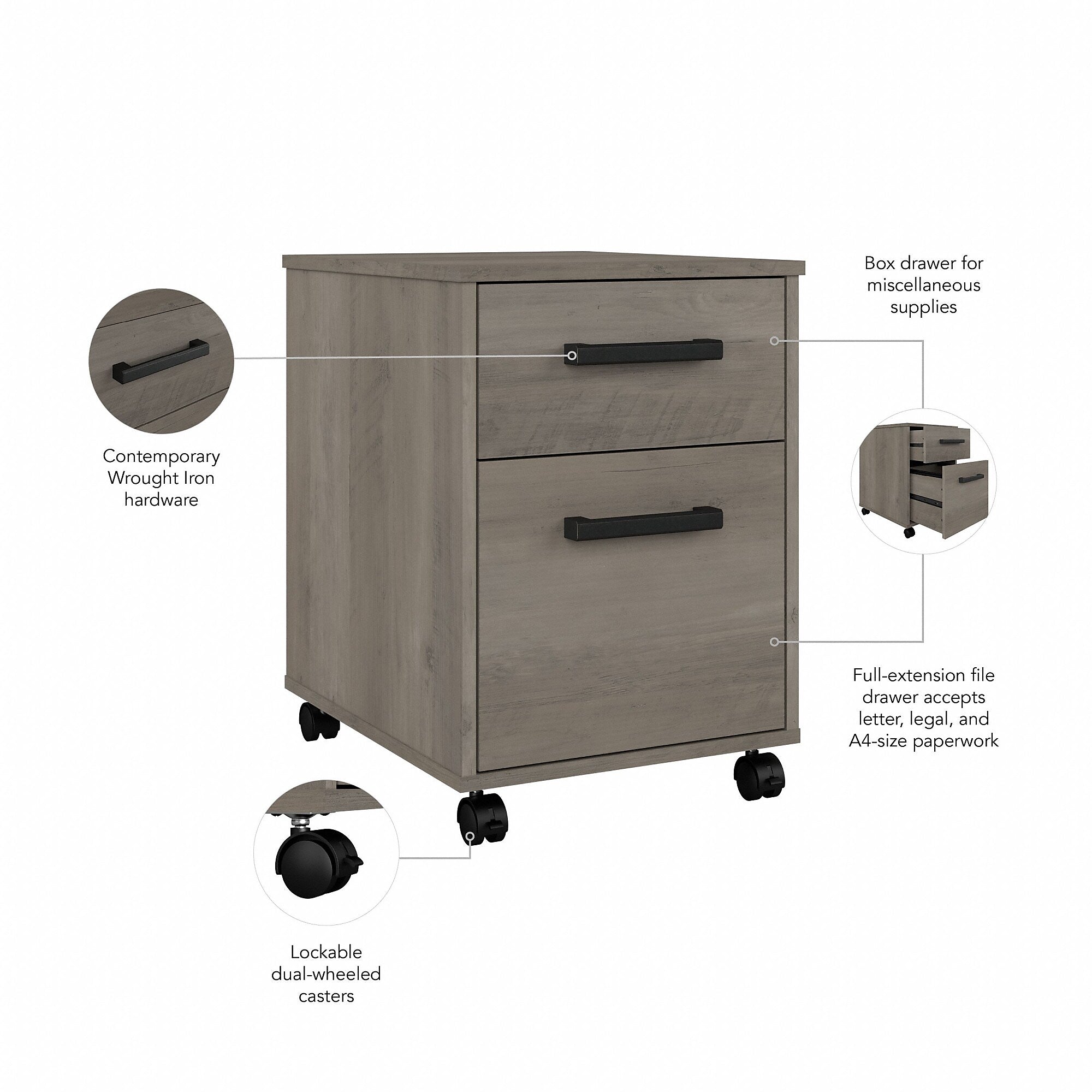 Bush Furniture City Park 60"W Industrial Writing Desk with Mobile File Cabinet, Driftwood Gray